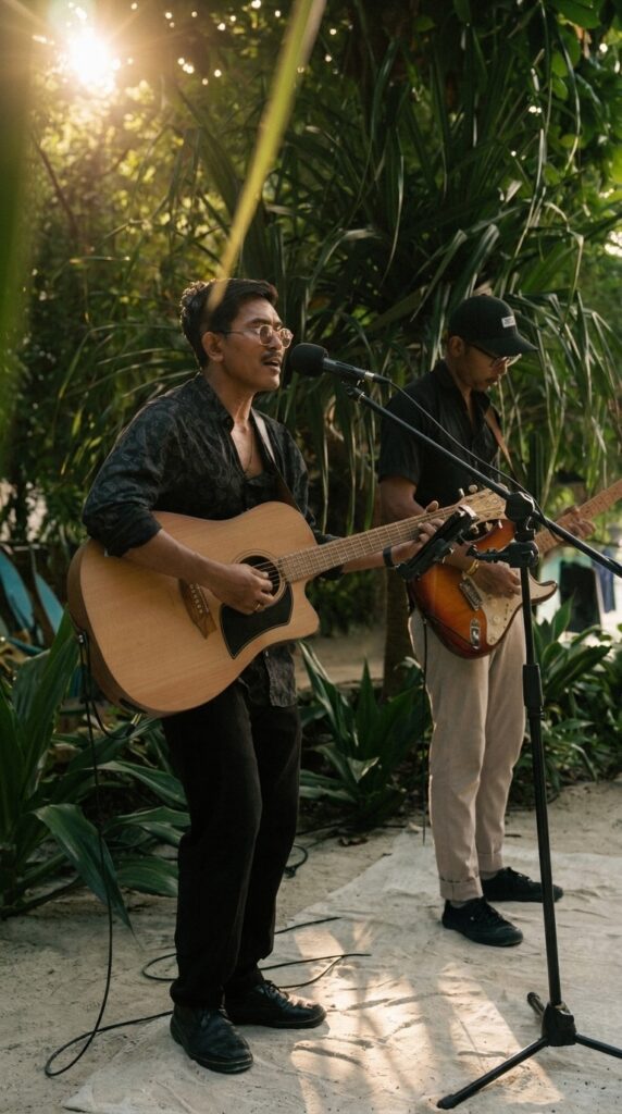Lago Sunday beach live acoustic music with happy hour at Nusa Lembongan.